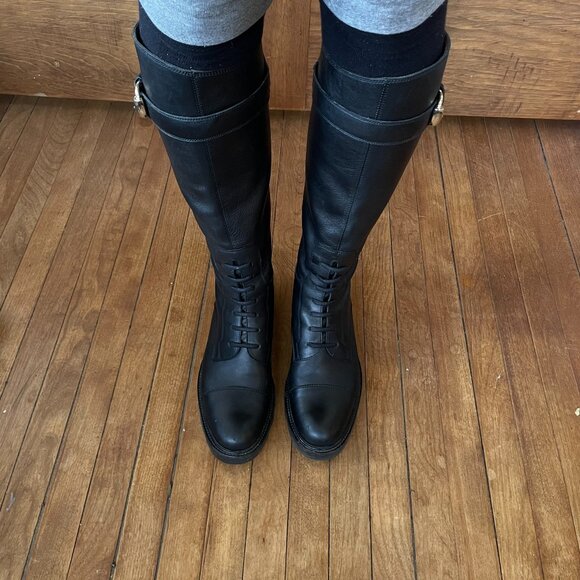 Gucci Leather Knee High Horsebit Accent Riding Boots - Picture 1 of 6